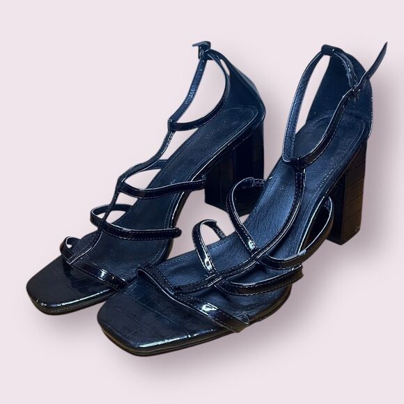 Forever 21 Women's Size 10 Patent Leather Strappy Block Heel Sandals - Picture 1 of 8